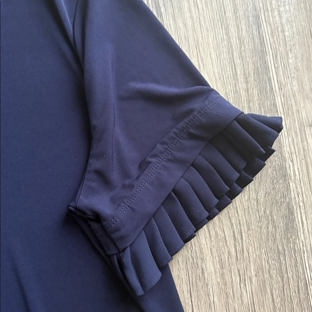 Michael Kors navy blue shirt ruffle sleeve dress size Large